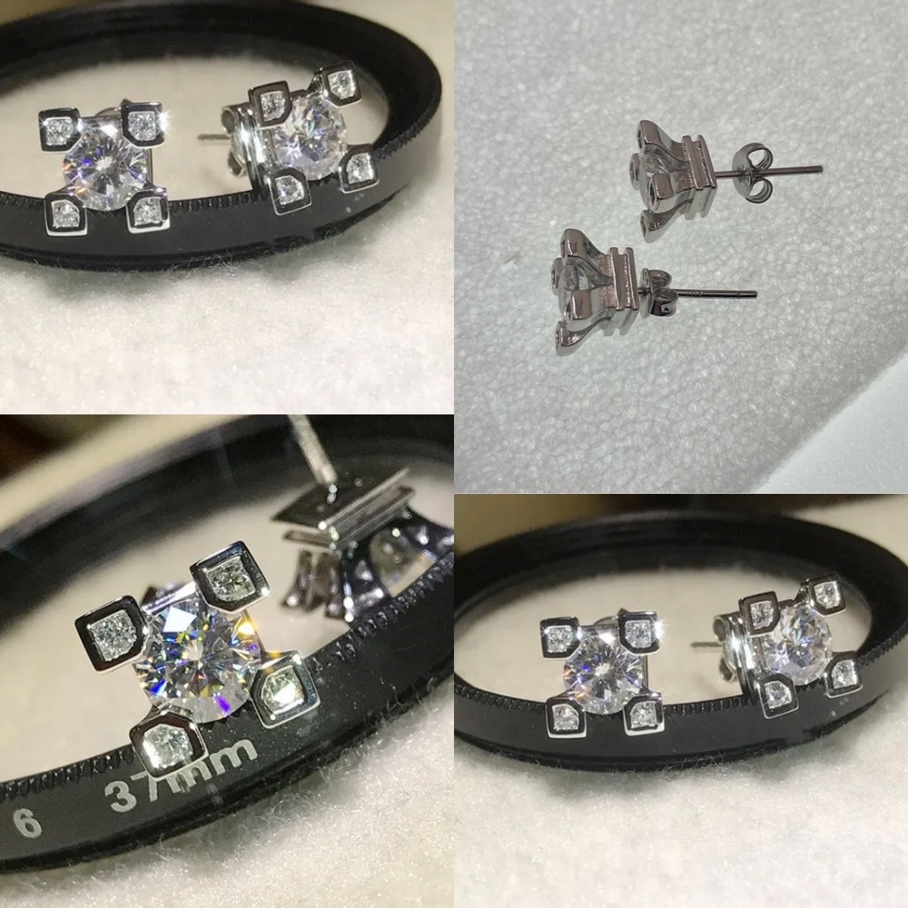 Simulated Diamond Multi Gemstone Stud Earrings - Picture 5 of 6